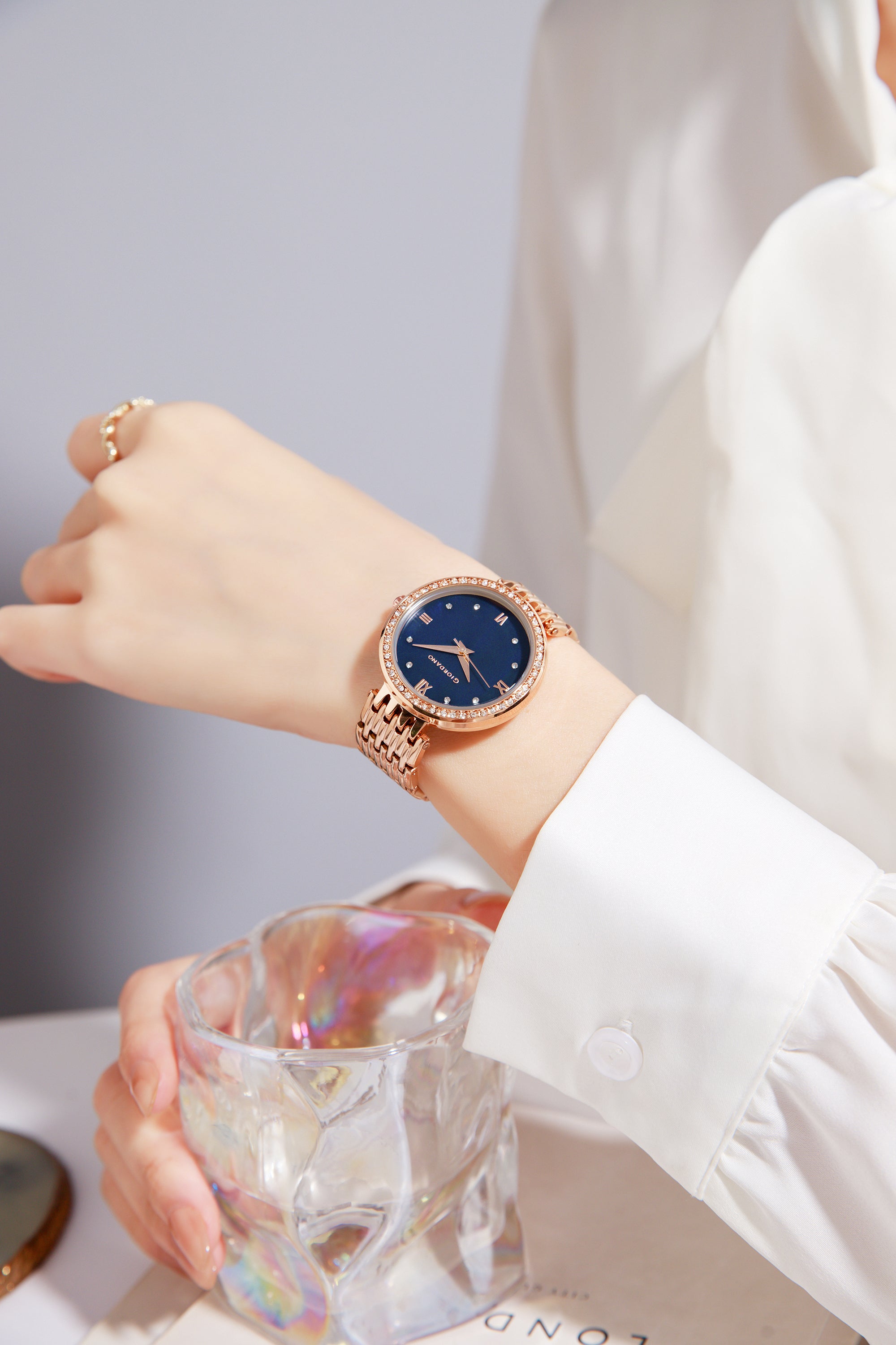 Giordano Analog Watch for Women with Stainless Steel Strap and Crystal Embellished Bezel, Roman Numerals | A2060-44